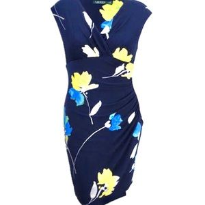Lauren Ralph Lauren Navy Floral Stretch Dress sz 14‎
